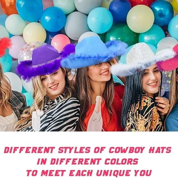 Pink Cowgirl Hat with Feather Boa and Heart Sunglasses for Women&Men Party - Picture 8 of 8